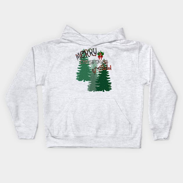 Merry Christmas Pine Trees, Snow, Candy Canes & Holly Gift Christmas Gifts Kids Hoodie by tamdevo1